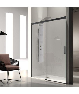 Paroi de douche noire 1 fixe plus 1 porte coulissante Glasé | GS102