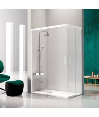 Paroi de douche angulaire en blanc mat modèle ® Glasé GS607