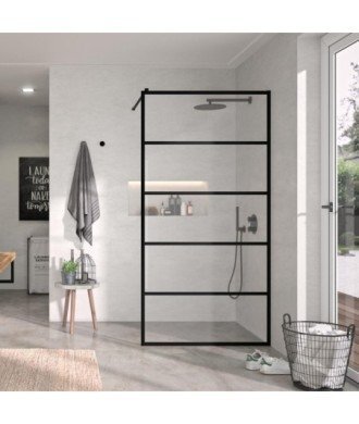 Paroi de douche fixe noire avec lignes | FR103 Kassandra