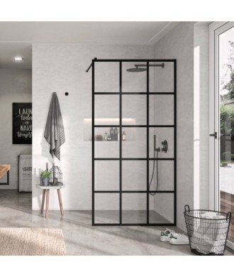 Paroi de douche fixe à carrés noirs | FR103 Melonbath