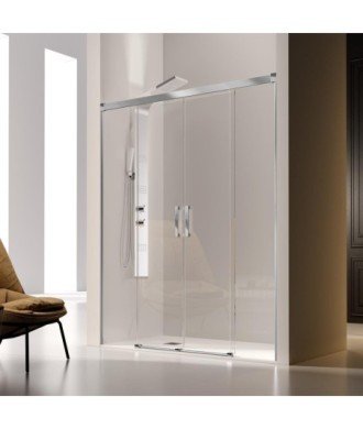 Paroi de douche chromée 2 portes fixes + 2 portes coulissantes