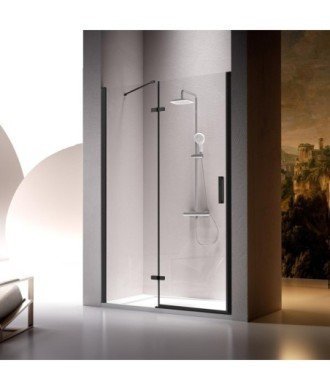 Paroi de douche fixe et pivotante noire Nardi