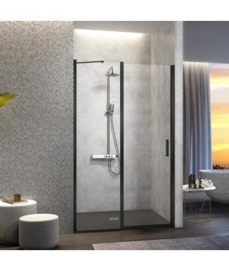 Paroi de douche fixe et rabattable noire Nardi
